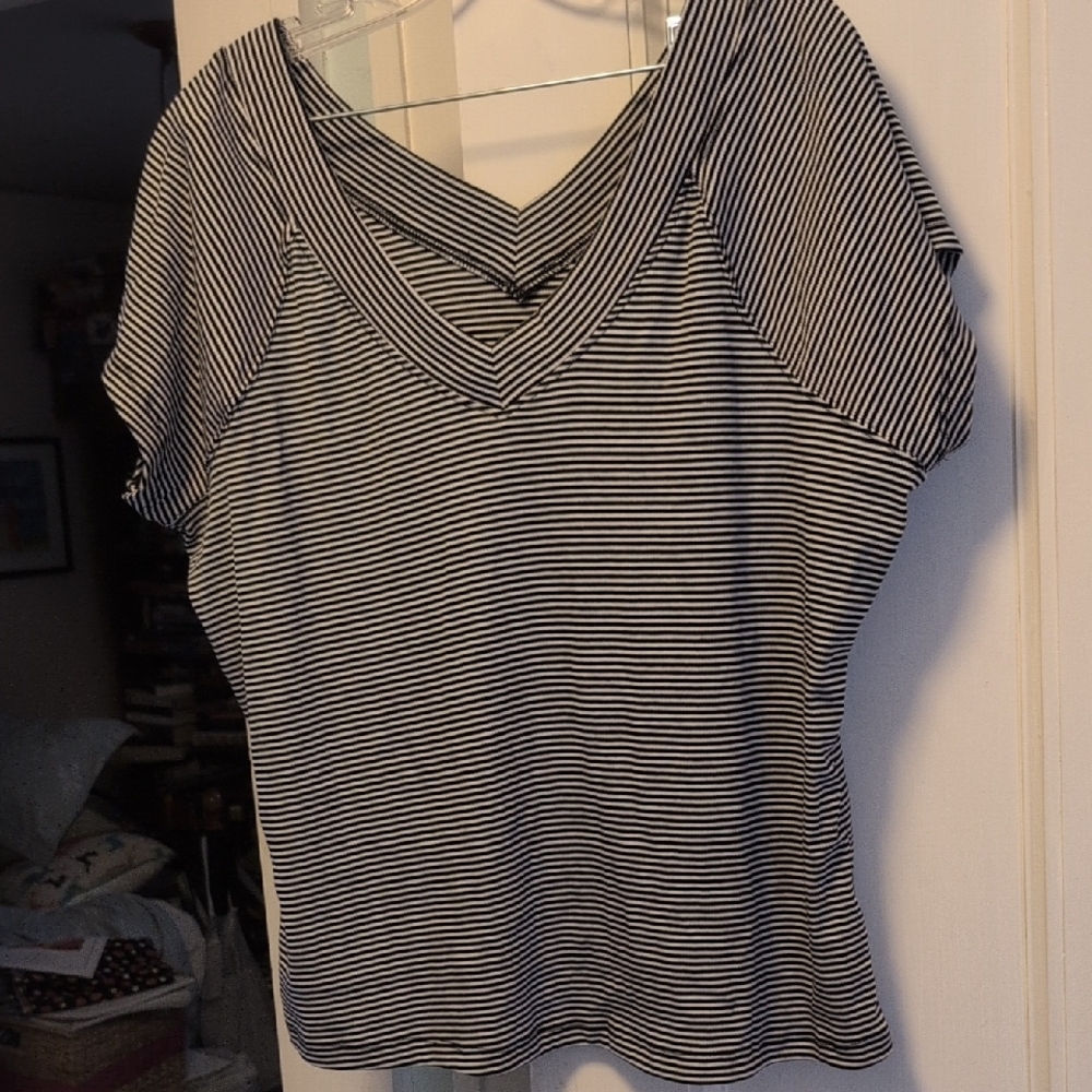 Ultra Flirt Black and White Striped Short Sleeve Top 3X